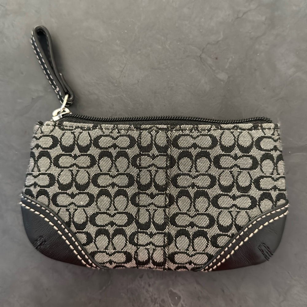 NEW coach signature coin purse silver/black/white